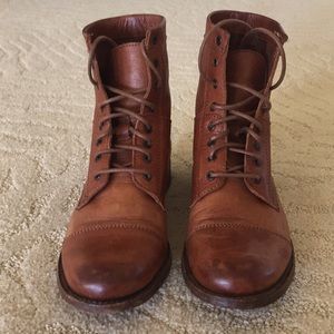 Frye Tan Leather Lace Up Boots